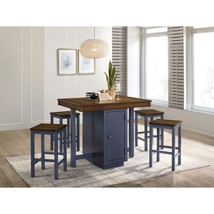 Furniture of America Azurine 5-Piece Wood Storage Counter Height Set, Antique Dark Oak/Muted Blue