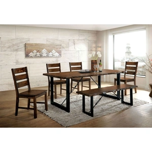 Furniture of America Dulce Wood/Metal Rectangular Dining Set, Walnut/Black