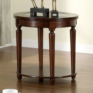 Furniture of America Granvia Glass/Wood Oval Storage Coffee Table Set, Dark Cherry