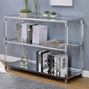 Furniture of America Ludvig Glass/Mirror/Metal Storage Sofa Table, Clear/Chrome