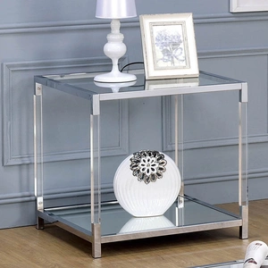 Furniture of America Ludvig Glass/Mirror/Metal Storage End Table, Clear/Chrome