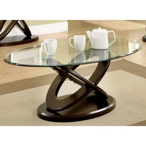 Furniture of America Atwood Glass/Wood Oval Coffee Table, Dark Walnut