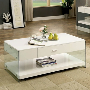 Furniture of America Raya Glass/Wood Storage Coffee Table Set, White