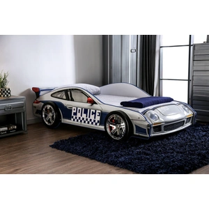 Furniture of America Poe MDF/Particle Board Youth Car Bed w/LED Lighting, Twin Size, Blue/White