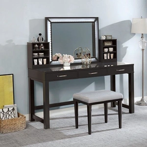 Furniture of America Stephanie Glass/Wood Storage Vanity Dresser w/3 Drawers & Stool