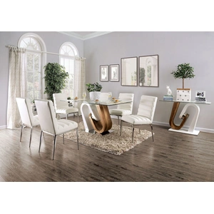 Furniture of America Cilegon Glass/Wood Rectangular Dining Set, White/Natural Tone