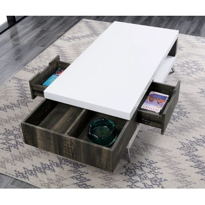 Furniture of America Corinne Wood Glossy Storage Coffee Table, White/Distressed Dark Oak