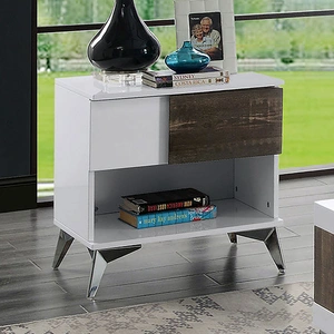 Furniture of America Corinne Wood Glossy Storage End Table, White/Distressed Dark Oak