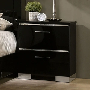 Furniture of America Carlie Metal/Wood Nightstand w/2 Drawers & USB Charger, Black