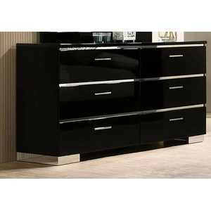 Furniture of America Carlie Metal/Wood Double Dresser w/6 Drawers, Black