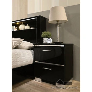 Furniture of America Carlie Metal/Wood Nightstand w/2 Drawers & USB Charger, Black