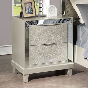 Furniture of America Valletta Polyresin/Mirror/Wood Nightstand w/2 Drawers & USB Charger, Champagne