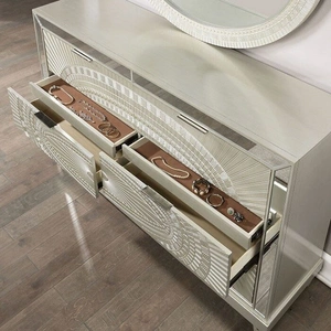 Furniture of America Valletta Polyresin/Mirror/Wood Double Dresser w/6 Drawers, Champagne