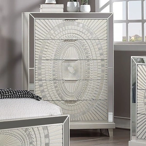 Furniture of America Valletta Polyresin/Mirror/Wood Chest w/5 Drawers, Champagne