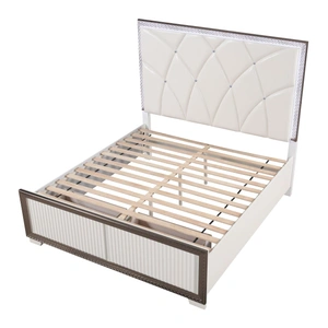 Galaxy Home Furnishings Fabio PU/Wood Panel Bed w/LED Light, White