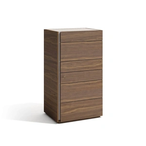 J&M Furniture Faro Premium Wood Veneer Chest, Walnut/Light Grey Accents