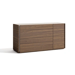 J&M Furniture Faro Premium Wood Veneer Dresser, Walnut/Light Grey Accents