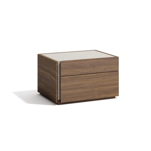 J&M Furniture Faro Premium Wood Veneer Left Nightstand, Walnut/Light Grey Accents