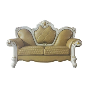 ACME Picardy Wood/PU Loveseat in Antique Pearl/Butterscotch