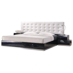 J&M Furniture Milan Modern Leatherette Platform Bed, Black Lacquer