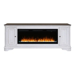 Liberty Furniture 244 82-inch Wood TV Console w/Firebox Insert & 2 Doors, Antique White/Weathered Bark