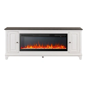 Liberty Furniture 417 80-inch Wood TV Console w/Firebox Insert, Wirebrushed White/Charcoal