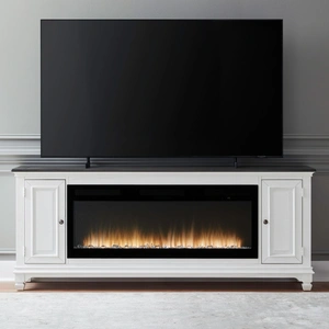 Liberty Furniture 417 80-inch Wood TV Console w/Firebox Insert, Wirebrushed White/Charcoal