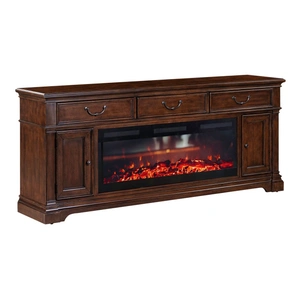 Liberty Furniture 512 84-inch Wood 3-Drawer TV Console w/Firebox Insert & 2 Doors, Satin Cherry