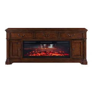 Liberty Furniture 512 84-inch Wood 3-Drawer TV Console w/Firebox Insert & 2 Doors, Satin Cherry