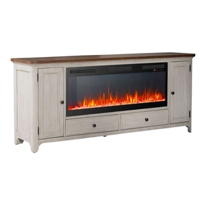 Liberty Furniture 652 80-inch Wood 2-Drawer TV Console w/Firebox Insert & 2 Doors, Chestnut/Antique White