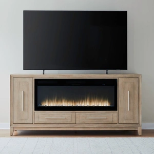 Liberty Furniture 789 80-inch Wood 2-Drawer TV Console w/Firebox Insert & 2 Doors, Sandstone