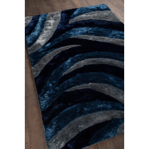 Chandra Flemish Polyester Rectangular Hand-woven Rug, Navy/Blue/Grey