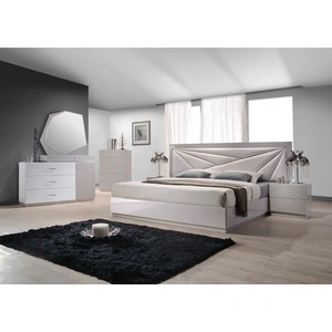 J&M Furniture Florence Modern Leatherette Platform Bedroom Set, White/Taupe