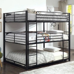 Furniture of America Olga Metal Triple Bunk Bed, Queen Size, Sand Black