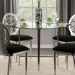 Furniture of America Abner Glass/Steel Round Dining Table, Silver