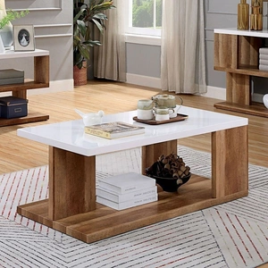 Furniture of America Majken Wood Storage Coffee Table, White/Natural Tone