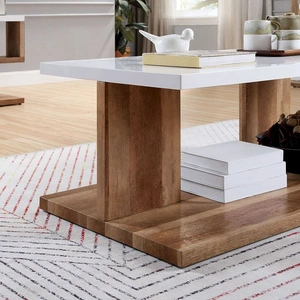 Furniture of America Majken Wood Storage Coffee Table, White/Natural Tone