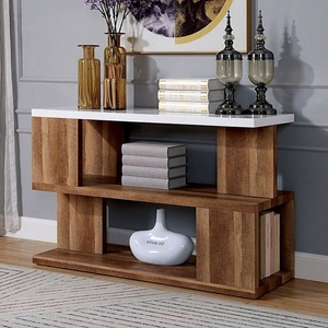 Furniture of America Majken Wood Storage Sofa Table, White/Natural Tone