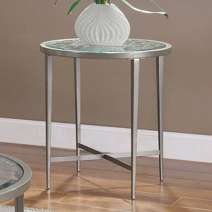Furniture of America Freja Glass/Steel Round End Table, Silver