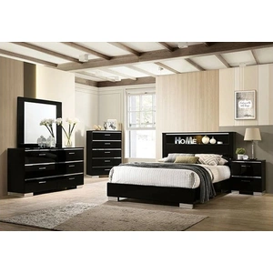Furniture of America Carlie Metal/Wood Platform Storage Bedroom Set w/LED Light, Black