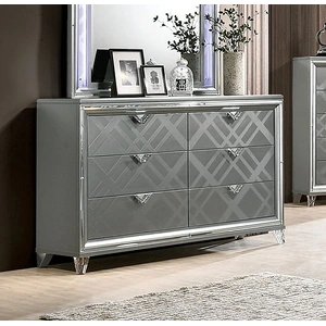 Furniture of America Emmeline Mirror/Wood Dresser w/6 Drawers, Silver