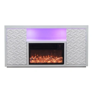 Furnings Timeless Electric Fireplace with Color LED Panel & Remote, White