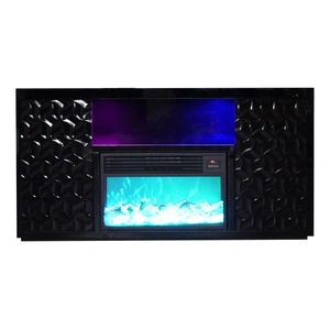 Furnings Timeless Electric Fireplace with Color LED Panel & Remote, Black