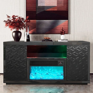Furnings Timeless Electric Fireplace with Color LED Panel & Remote, Black