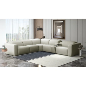 Beverly Hills Furniture Franklin Full Leather L-Shape Sectional Sofa w/3 Power Headrests & Recliners & Storage Console