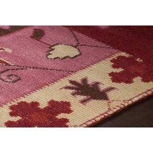 Chandra Fusion Wool Rectangular Hand-knotted Rug, Pink/Red/Cream/Brown