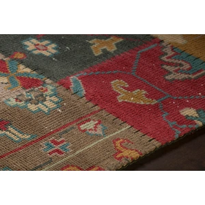 Chandra Fusion Wool Rectangular Hand-knotted Rug, Red/Blue/Beige/Brown/Black