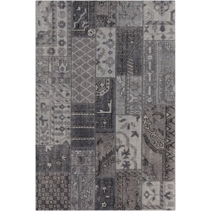 Chandra Fusion Wool Rectangular Hand-knotted Rug, Grey/Charcoal/Black