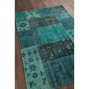 Chandra Fusion Wool Rectangular Hand-knotted Rug, Teal/Black