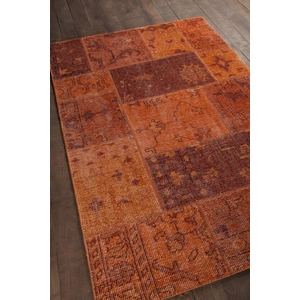 Chandra Fusion Wool Rectangular Hand-knotted Rug, Orange/Rust/Burgundy
